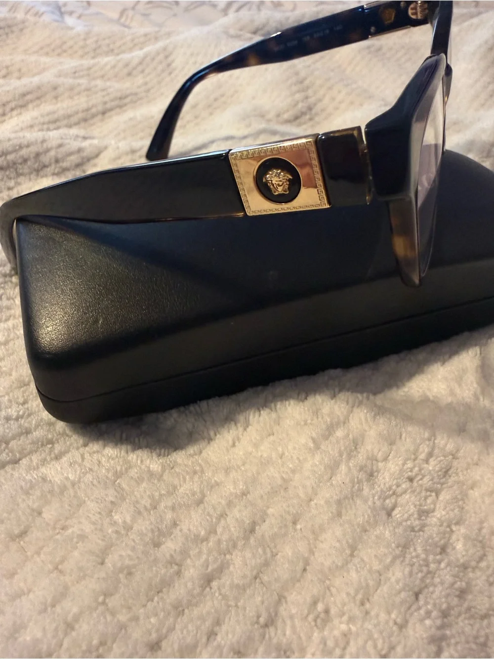 Versace Black Tortoiseshell Square Glasses with Gold Medusa Emblem (prescription
